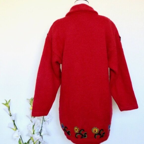 NEW! Vintage Cervelle Wool Blend Chunky Sweater Cardigan Embroidery Red SZ M - Picture 3 of 6